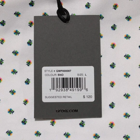 G/Fore NWT Short Sleeve Golf Polo Shirt Size L in White / Multi Floral Print